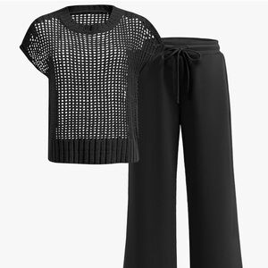 Elegant Black Women's Pants & Knit Top Set- NEW